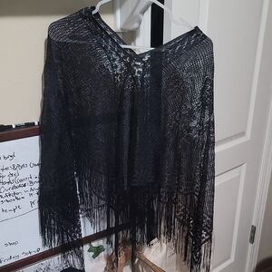 Black Fringe Poncho
